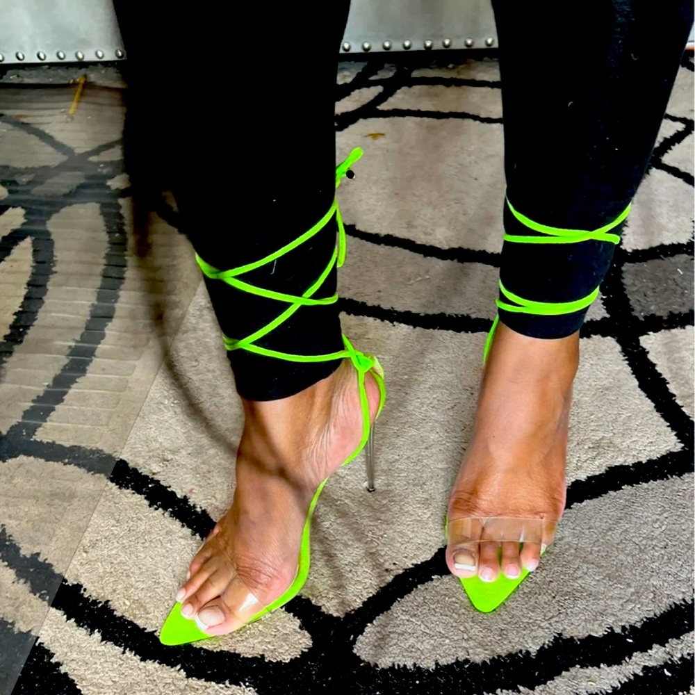 Neon lace up heel